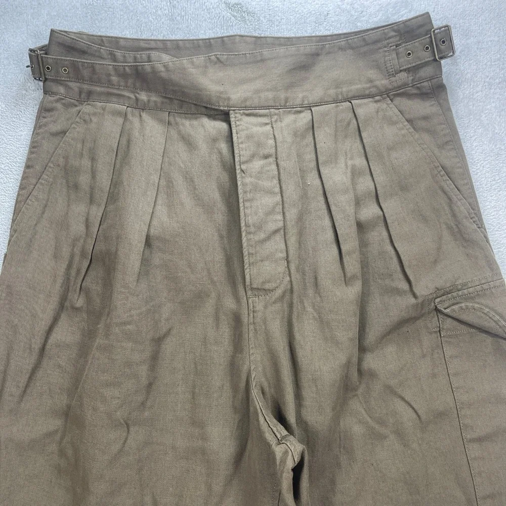 Banana Republic Pants Women 16 Olive Green Cotton Linen Pleated Cargo High Rise